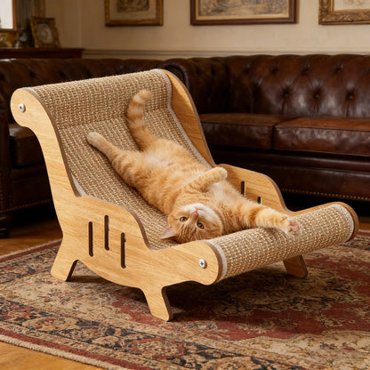 2-In-1 Natural Sisal Fiber Cat Scratcher with Hammock & Lounge Chair, No Shedding, Breathable, Durable All-Season Cat Bed for Claw Sharpening & Rest, Natural Sisal Scratcher